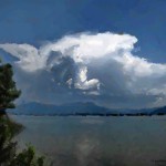 Clouds over Lake Chiemsee, oil and crayon © Thomas Dossler in Bavaria, Germany