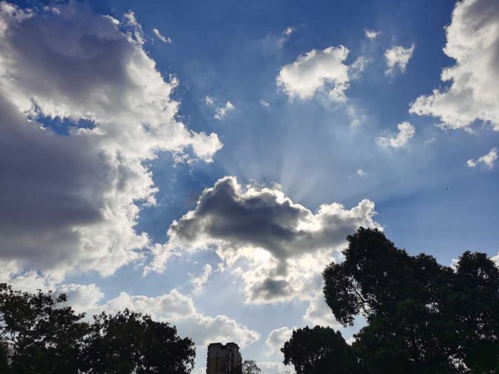 A silver lining moment over Daning Park, Shanghai, China.