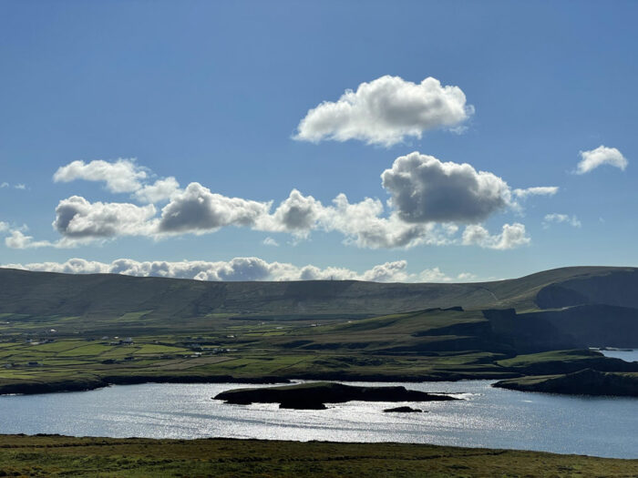A fair weather cloud day over Valentia Island in the south west of Ireland.