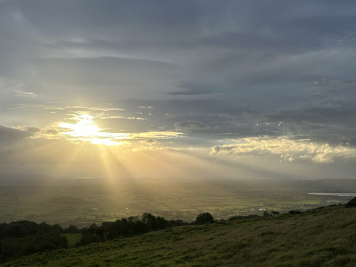 Crepuscular rays over Somerset, England.