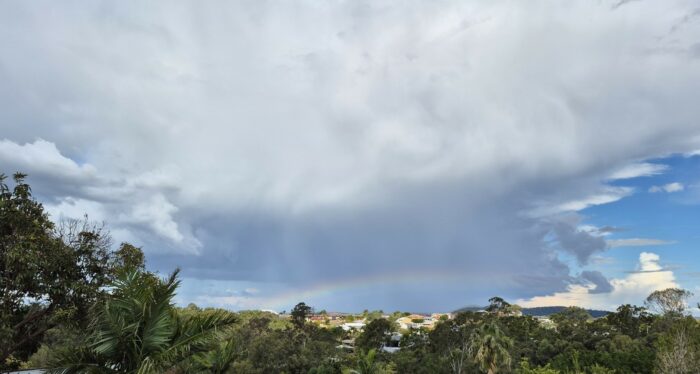 A rainbow amidst the storm, spotted over Redland Bay, Queensland, Australia