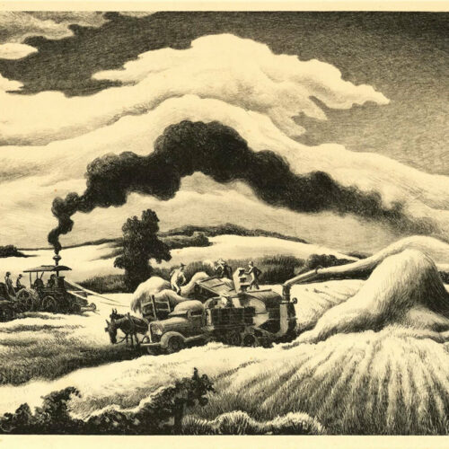 Thomas Hart Benton, Threshing, 1941 Lithograph (ed. of 250) 9 1/4 × 13 3/4 in (23.5 × 34.9 cm)