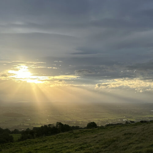 Crepuscular rays over Somerset, England.