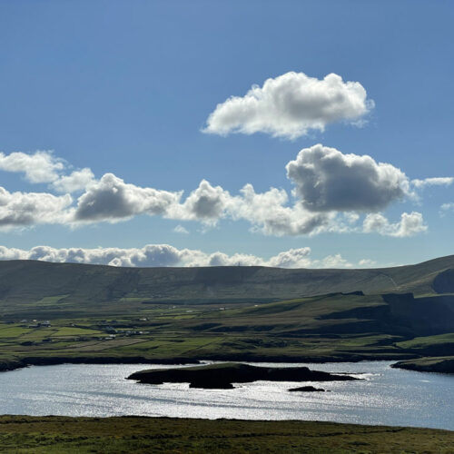 A fair weather cloud day over Valentia Island in the south west of Ireland.