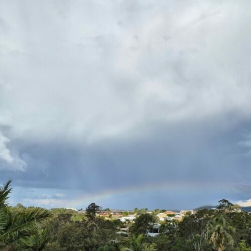 A rainbow amidst the storm, spotted over Redland Bay, Queensland, Australia